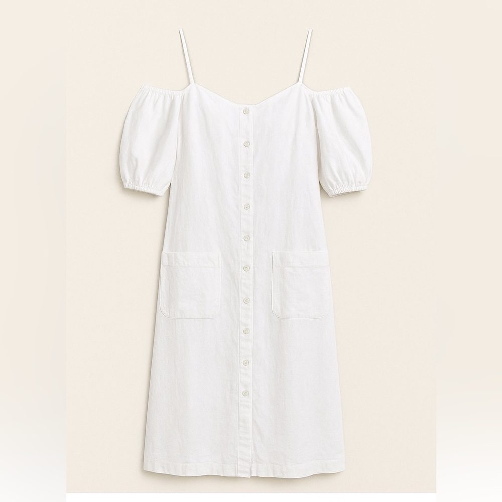 NWOT Reformation Square Neckline Midi Length  Button Up White Linen Dress Size S - Picture 3 of 10